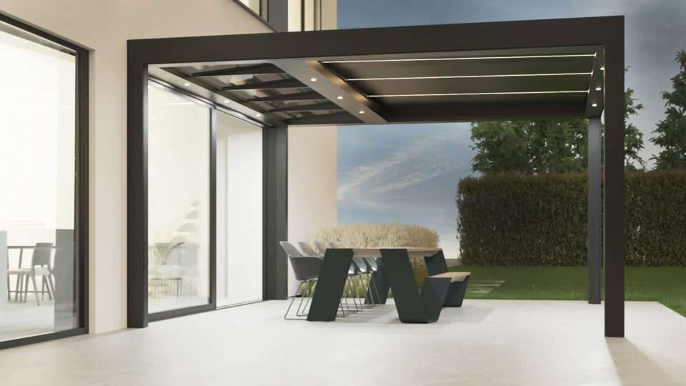 Pergola B720 avec toit mixte verre et lames — Matterne Pergola — free download